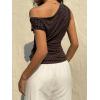 EMMIOL Off Shoulder Tops for Women Cute Sleeveless Polka Dot Shirts Ruched Sexy Going Out Tank Top Y2K Clothes(Brown Polka Dot)