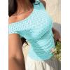 EMMIOL Off Shoulder Tops for Women Cute Sleeveless Polka Dot Shirts Ruched Sexy Going Out Tank Top Y2K Clothes(Light Blue Polka Dot)