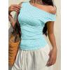 EMMIOL Off Shoulder Tops for Women Cute Sleeveless Polka Dot Shirts Ruched Sexy Going Out Tank Top Y2K Clothes(Light Blue Polka Dot)