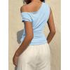 EMMIOL Off Shoulder Tops for Women Cute Sleeveless Polka Dot Shirts Ruched Sexy Going Out Tank Top Y2K Clothes(Light Blue Solid)