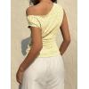 EMMIOL Off Shoulder Tops for Women Cute Sleeveless Polka Dot Shirts Ruched Sexy Going Out Tank Top Y2K Clothes(Light Yellow Polka Dot)