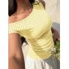 EMMIOL Off Shoulder Tops for Women Cute Sleeveless Polka Dot Shirts Ruched Sexy Going Out Tank Top Y2K Clothes(Light Yellow Polka Dot)