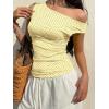 EMMIOL Off Shoulder Tops for Women Cute Sleeveless Polka Dot Shirts Ruched Sexy Going Out Tank Top Y2K Clothes(Light Yellow Polka Dot)