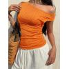 EMMIOL Off Shoulder Tops for Women Cute Sleeveless Polka Dot Shirts Ruched Sexy Going Out Tank Top Y2K Clothes(Orange Polka Dot)