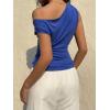 EMMIOL Off Shoulder Tops for Women Cute Sleeveless Polka Dot Shirts Ruched Sexy Going Out Tank Top Y2K Clothes(Royal Blue Solid)