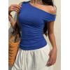 EMMIOL Off Shoulder Tops for Women Cute Sleeveless Polka Dot Shirts Ruched Sexy Going Out Tank Top Y2K Clothes(Royal Blue Solid)