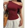 EMMIOL Off Shoulder Tops for Women Cute Sleeveless Polka Dot Shirts Ruched Sexy Going Out Tank Top Y2K Clothes(Wine Red Solid)