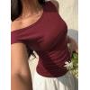 EMMIOL Off Shoulder Tops for Women Cute Sleeveless Polka Dot Shirts Ruched Sexy Going Out Tank Top Y2K Clothes(Wine Red Solid)