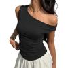 EMMIOL Off Shoulder Tops for Women Cute Sleeveless Polka Dot Shirts Ruched Sexy Going Out Tank Top Y2K Clothes(Black Solid)