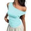EMMIOL Off Shoulder Tops for Women Cute Sleeveless Polka Dot Shirts Ruched Sexy Going Out Tank Top Y2K Clothes(Light Blue Polka Dot)