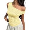 EMMIOL Off Shoulder Tops for Women Cute Sleeveless Polka Dot Shirts Ruched Sexy Going Out Tank Top Y2K Clothes(Light Yellow Polka Dot)