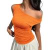 EMMIOL Off Shoulder Tops for Women Cute Sleeveless Polka Dot Shirts Ruched Sexy Going Out Tank Top Y2K Clothes(Orange Polka Dot)