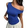 EMMIOL Off Shoulder Tops for Women Cute Sleeveless Polka Dot Shirts Ruched Sexy Going Out Tank Top Y2K Clothes(Royal Blue Solid)