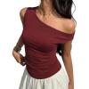EMMIOL Off Shoulder Tops for Women Cute Sleeveless Polka Dot Shirts Ruched Sexy Going Out Tank Top Y2K Clothes(Wine Red Solid)