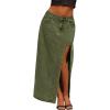 Jean Skirts for Women Maxi Side Slit Sexy Dress 2026 Summer Trendy Sexy Denim Long Skirt(Army Green)
