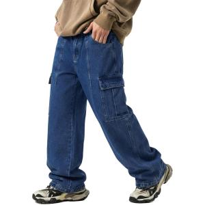 EMMIOL Cargo Baggy Jeans for Men, Pants Wide Leg, Relaxed Loose Fit Denim Y2K Straight Leg Streetwear Vintage(Dark Blue)