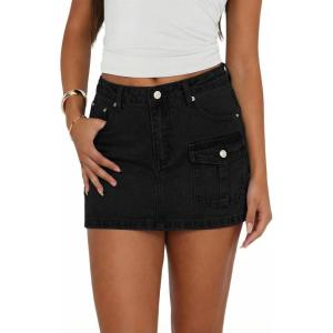 EMMIOL Denim Jean Skirt for Women Low Rise Mini Y2K Summer Sexy Skorts with Pocket Trendy Casual Skirts(Black)