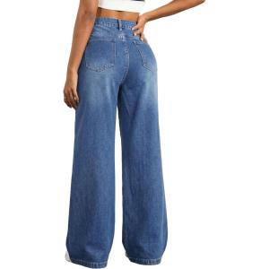 EMMIOL Women’s Wide Leg Baggy Jeans Mid Rise Butt Lifting Stretchy Denim Pants 2026 BBL Boyfriend Back Patchwork Jeans(Mid Blue)