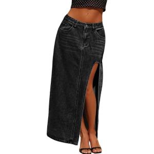 Jean Skirts for Women Maxi Side Slit Sexy Dress 2026 Summer Trendy Sexy Denim Long Skirt(Black)