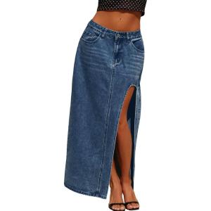 Jean Skirts for Women Maxi Side Slit Sexy Dress 2026 Summer Trendy Sexy Denim Long Skirt(Dark Blue)