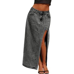 Jean Skirts for Women Maxi Side Slit Sexy Dress 2026 Summer Trendy Sexy Denim Long Skirt(Grey)
