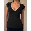 EMMIOL Sexy V Neck T Shirts for Women – Short Sleeve Slim Fit Bow Bandage Cute Crop Tops Y2k Summer Trendy Going Out Clothes(Black Bow Bandage)