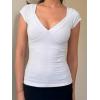 EMMIOL Sexy V Neck T Shirts for Women – Short Sleeve Slim Fit Bow Bandage Cute Crop Tops Y2k Summer Trendy Going Out Clothes(White Bow Bandage)