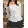 EMMIOL Y2K Mesh Top Women Long Sleeve Shirts Scoop Neck Ruffle Hem Babydoll Blouse Grunge Top(White)