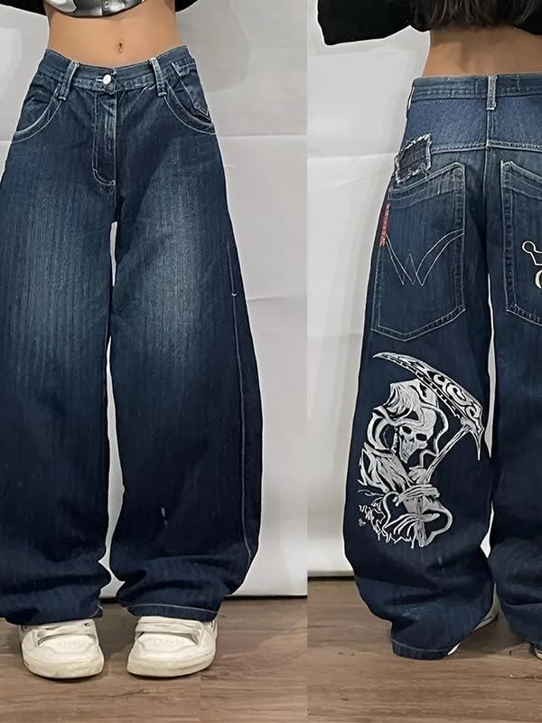 image:imageEMMIOL Women Y2k Baggy Jeans Wide Leg Vintage Denim Pants Gothic Mid High Waisted Trousers TrendyBlue