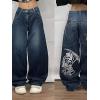 EMMIOL Women Y2k Baggy Jeans Wide Leg Vintage Denim Pants Gothic Mid High Waisted Trousers Trendy(Blue)