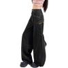 EMMIOL Womens Rivet Y2K Wide Leg Jeans Low Rise Baggy Jeans Straight Denim Pants Trendy Spring(Bb003-black)