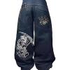 EMMIOL Women Y2k Baggy Jeans Wide Leg Vintage Denim Pants Gothic Mid High Waisted Trousers Trendy(Blue)