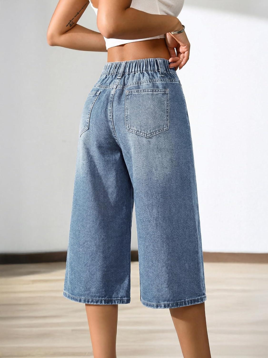 image:imageEMMIOL Long Baggy Denim Jorts for Women High Waisted Bermuda Y2k Jean Shorts Wide Leg Casual Streetwear Summer ShortsBlue