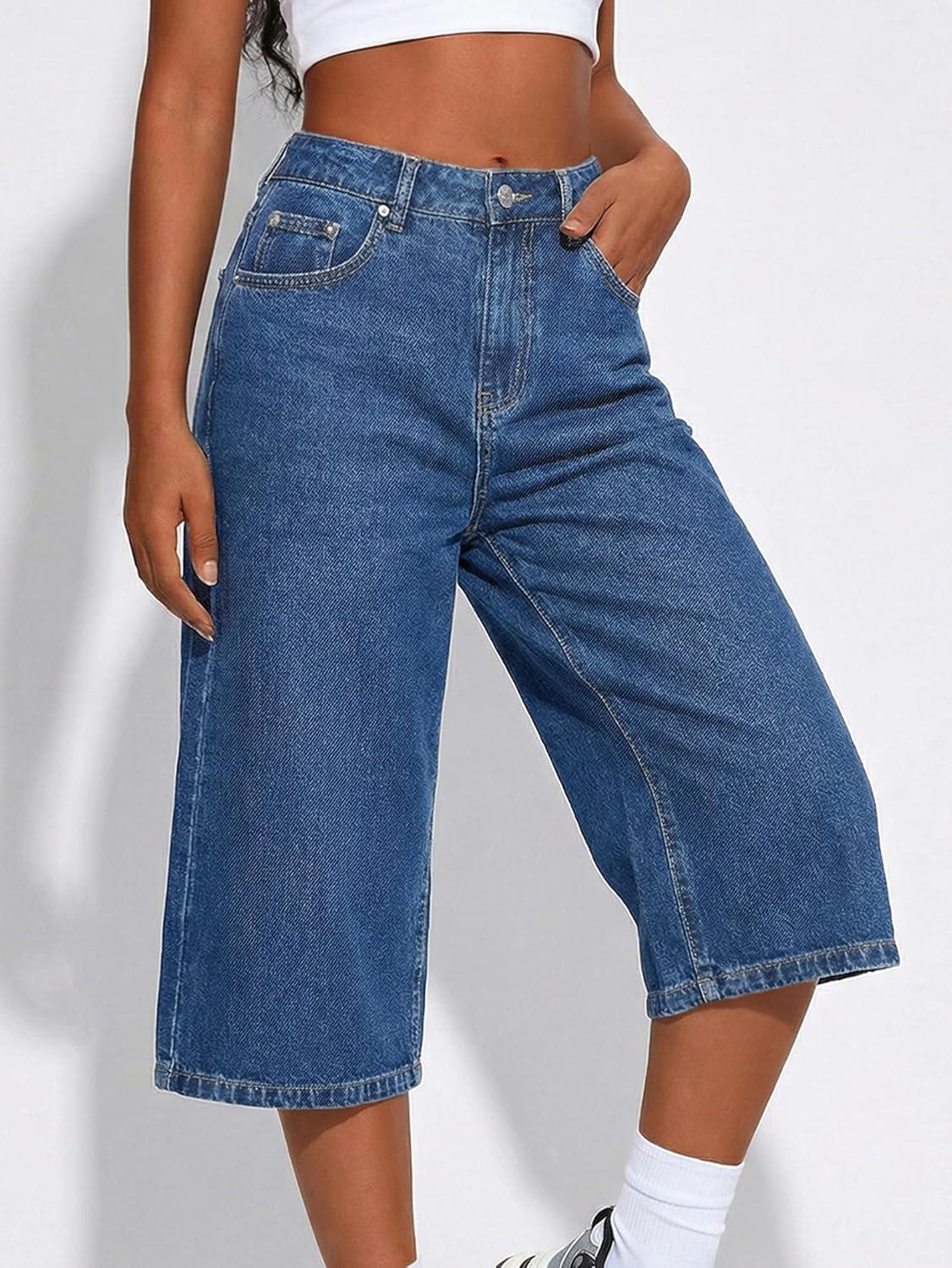image:imageEMMIOL Long Baggy Denim Jorts for Women High Waisted Bermuda Y2k Jean Shorts Wide Leg Casual Streetwear Summer ShortsBlue091