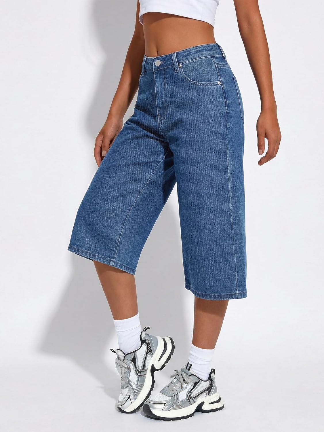 image:imageEMMIOL Long Baggy Denim Jorts for Women High Waisted Bermuda Y2k Jean Shorts Wide Leg Casual Streetwear Summer ShortsBlue091