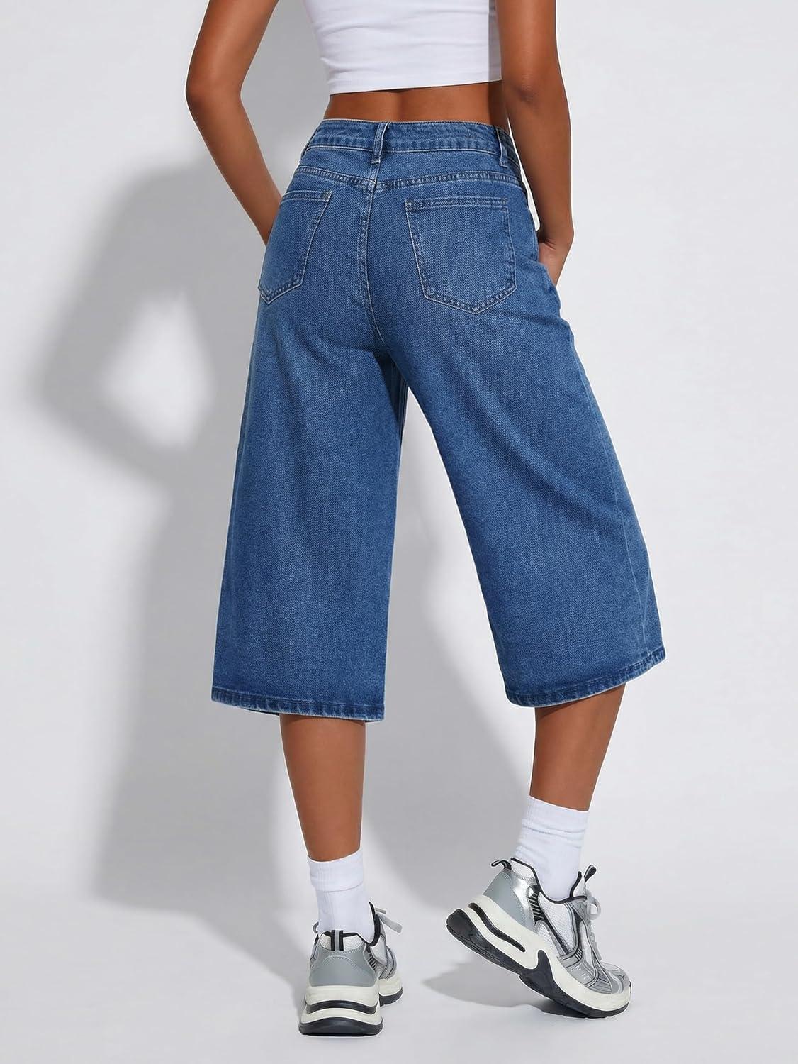 image:imageEMMIOL Long Baggy Denim Jorts for Women High Waisted Bermuda Y2k Jean Shorts Wide Leg Casual Streetwear Summer ShortsBlue091