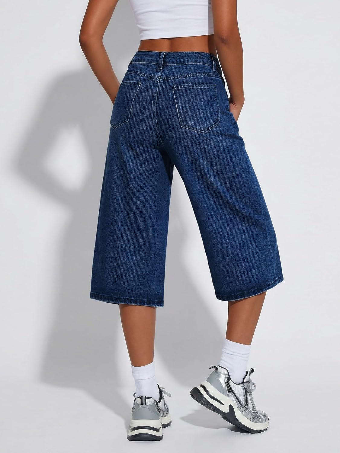 image:imageEMMIOL Long Baggy Denim Jorts for Women High Waisted Bermuda Y2k Jean Shorts Wide Leg Casual Streetwear Summer ShortsDark Blue091
