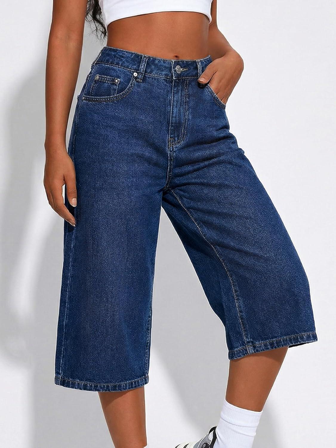 image:imageEMMIOL Long Baggy Denim Jorts for Women High Waisted Bermuda Y2k Jean Shorts Wide Leg Casual Streetwear Summer ShortsDark Blue091