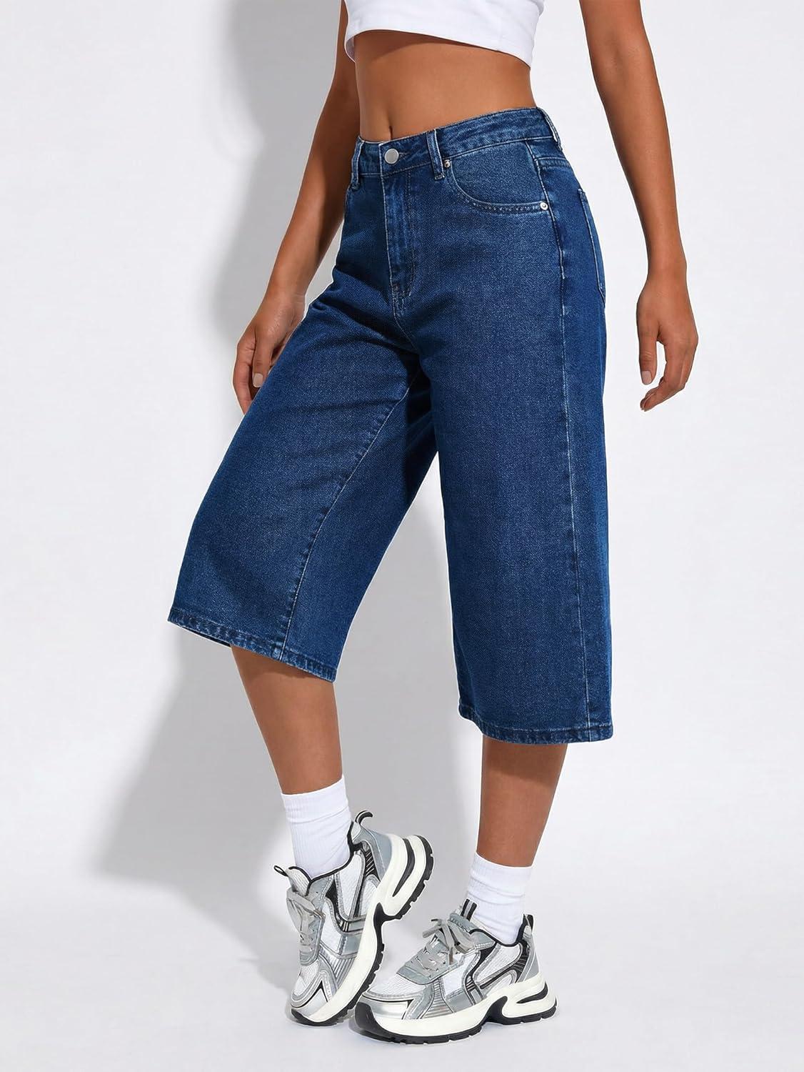 image:imageEMMIOL Long Baggy Denim Jorts for Women High Waisted Bermuda Y2k Jean Shorts Wide Leg Casual Streetwear Summer ShortsDark Blue091