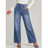 EMMIOL Wide Leg Jeans for Women Stretchy High Waisted Pull On Jeans Baggy Trendy Elastic Straight Denim Pants(Mid Blue)
