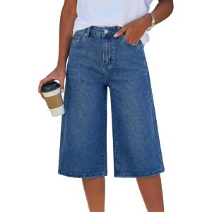 EMMIOL Long Baggy Denim Jorts for Women – High Waisted Bermuda Y2k Jean Shorts Wide Leg Casual Streetwear Summer Shorts(Blue-091)