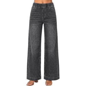 EMMIOL Wide Leg Jeans for Women Stretchy High Waisted Pull On Jeans Baggy Trendy Elastic Straight Denim Pants(Black)