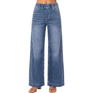 EMMIOL Wide Leg Jeans for Women Stretchy High Waisted Pull On Jeans Baggy Trendy Elastic Straight Denim Pants(Mid Blue)