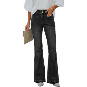 EMMIOL Flare Jeans for Women Mid High Waisted Tummy Control Pants 2026 Front Pockets Bootcut Denim Jeans(Black)