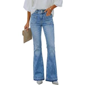 EMMIOL Flare Jeans for Women Mid High Waisted Tummy Control Pants 2026 Front Pockets Bootcut Denim Jeans(Light Blue)