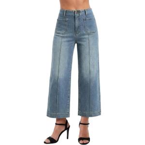 EMMIOL Women’s Wide Leg Jeans High Waisted Trendy Front Seamed Baggy Jeans Vintage Denim Pants with Pockets(Vintage Blue)