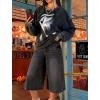 EMMIOL Machine Wash Y2K Jorts Women Wide Leg Baggy Long Jean Shorts Loose Fit Grunge Bermuda Denim Pants(Black)