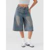 EMMIOL Machine Wash Y2K Jorts Women Wide Leg Baggy Long Jean Shorts Loose Fit Grunge Bermuda Denim Pants(Dark Blue)