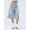EMMIOL Machine Wash Y2K Jorts Women Wide Leg Baggy Long Jean Shorts Loose Fit Grunge Bermuda Denim Pants(Light Blue)