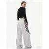 EMMIOL Women’s Y2K Baggy Barrel Striped Sweatpants, High Waisted Wide Leg Pants, Joggers with Drawstring Waist and Cuffs(Light Gray)